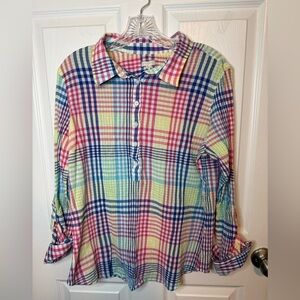 Talbots Multicolor Gingham Button-Down Shirt — Blue, Pink, Yellow, Green